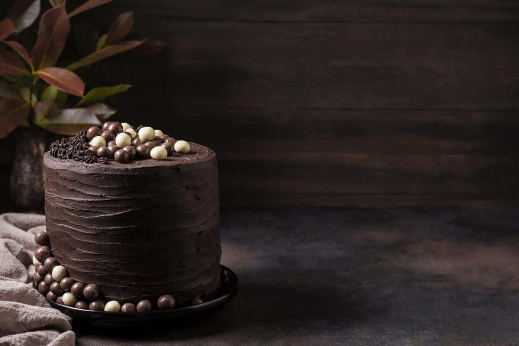 Freshly baked happiness front view chocolate cake concept (2)